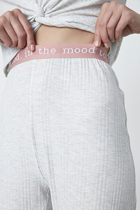 Açık Gri Melange Rib Pantolon - 5