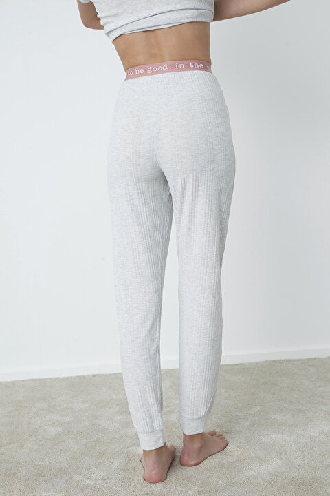 Açık Gri Melange Rib Pantolon - 6