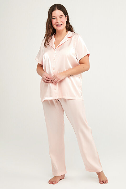 Pembe Pink Saten Pijama Takımı - 4
