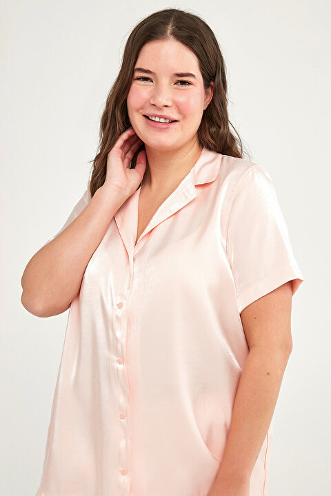 Pembe Pink Saten Pijama Takımı - 5