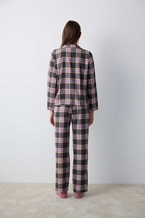 Pamuklu Halie Checked Antrasit Gömlek Pantolon Pijama Takımı - 6