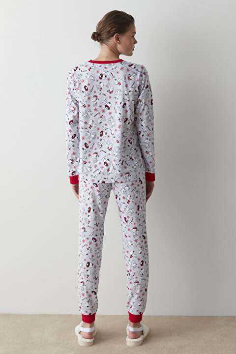 Açık Gri Printed Snoopy Pantolon Takımı - 3