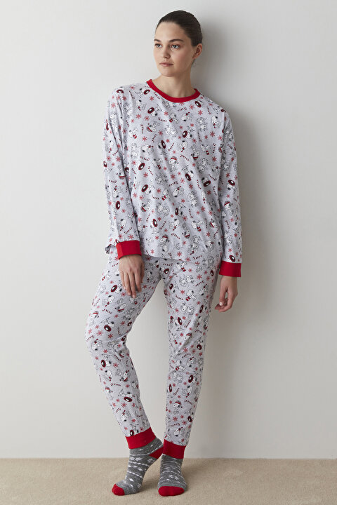 Açık Gri Printed Snoopy Pantolon Takımı - 4