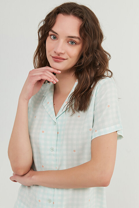 Floral Gingham SS Gömlek Şort Takımı - 3