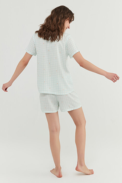 Floral Gingham SS Gömlek Şort Takımı - 5
