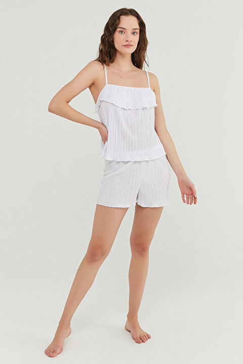 Beyaz Plise Atlet Pijama Üstü-Gelin Koleksiyonu - 4