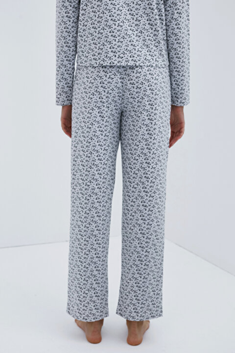 Açık Gri Melange Floral Pantolon - 5