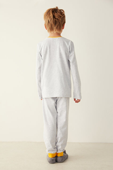 Açık Gri Erkek Çocuk Rakun Desenli Pijama Takımı - 4