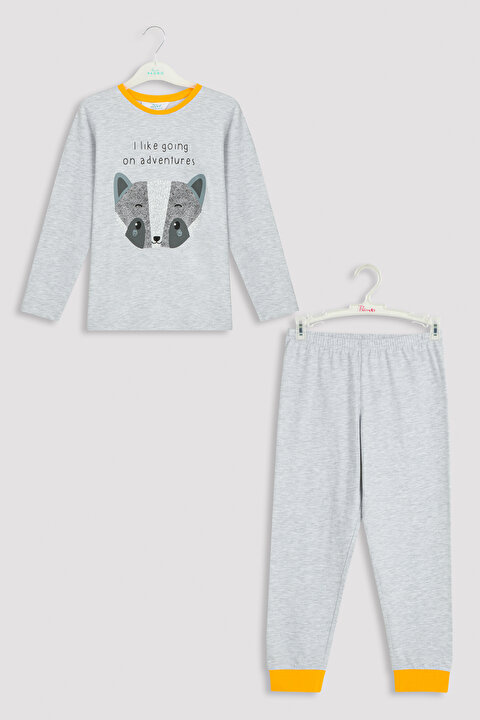 Açık Gri Erkek Çocuk Rakun Desenli Pijama Takımı - 5
