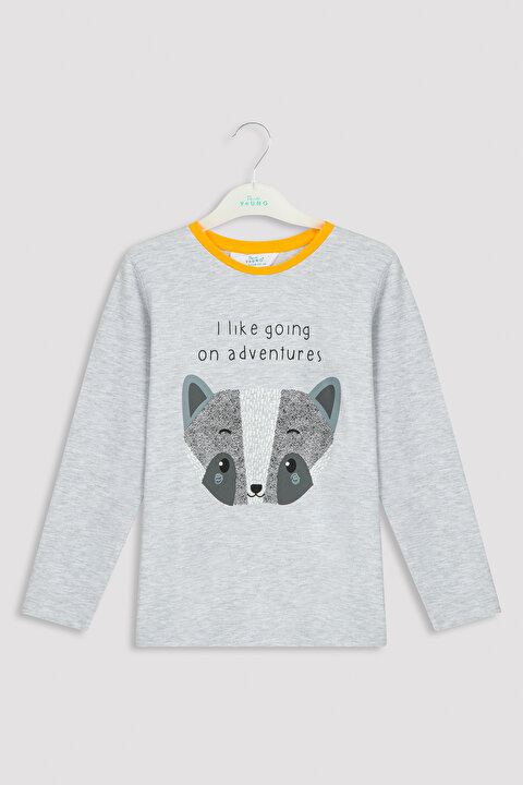 Açık Gri Erkek Çocuk Rakun Desenli Pijama Takımı - 6