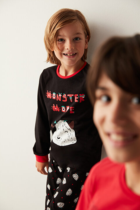Erkek Çocuk Monster Mode Uzun Kollu Pamuklu 2'li Pijama Takımı - 6