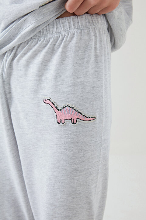 Açık Gri Teen Patch 2li Pijama Takımı - 3