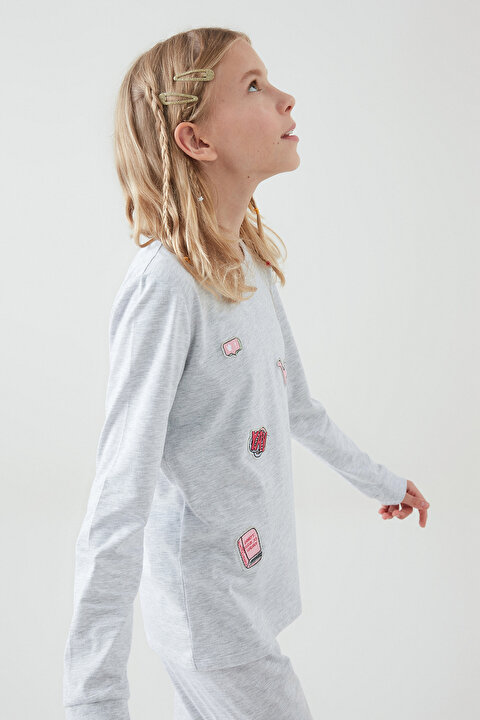 Açık Gri Teen Patch 2li Pijama Takımı - 4