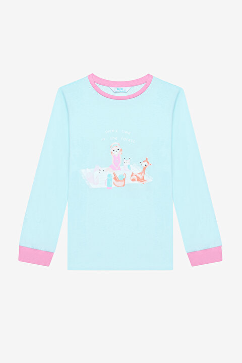 Pamuklu Kız Çocuk Picnic 2li Çok Renkli Pijama Takımı - 3
