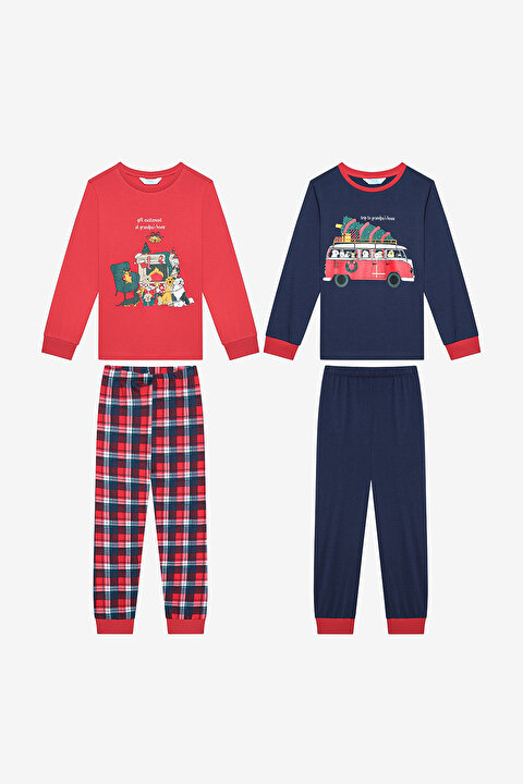Pamuklu Erkek Çocuk New Year Road 2li Çok Renkli Pijama Takımı - 3