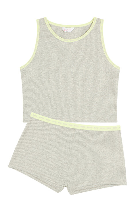 Gri-Melanj Bu4u Grey Logo Tape Şort Pijama Takımı - 5