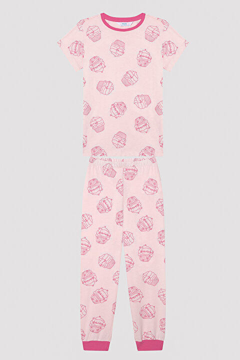 Kız Çocuk Cat Cake Çok Renkli Pamuklu 2li Pijama Takımı - 5