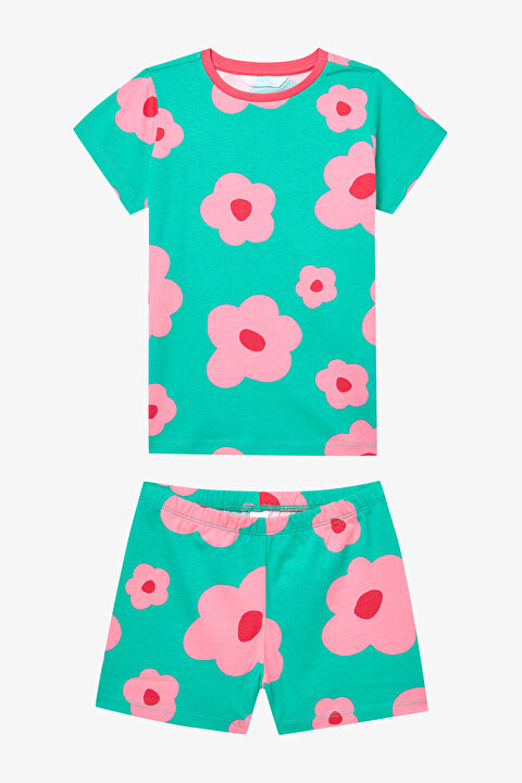 Kız Çocuk Flowers Pamuklu Çok Renkli 2li Pijama Takımı - 5