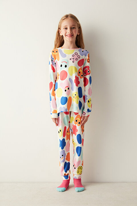 Kız Çocuk Cratures Termal Beyaz Pijama Takımı