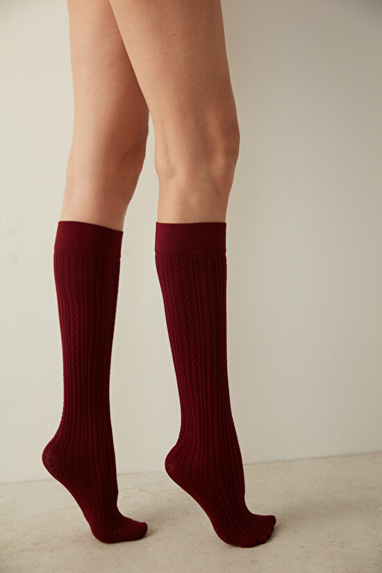 Bordo Knit Pantolon Çorabı-Pentilicious - 1