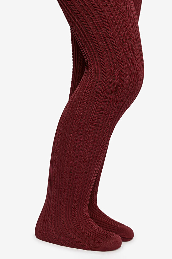 Pretty Knit Şarap Rengi Külotlu Çorap - 3