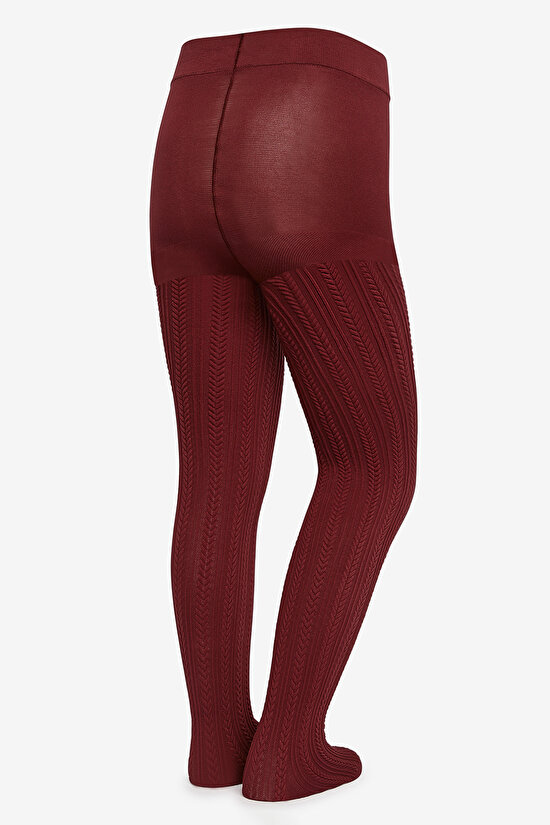 Pretty Knit Şarap Rengi Külotlu Çorap - 4