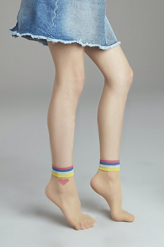 Açık Ten Rengi Kız Çocuk Çok Renkli Desenli Soket Çorap - 2