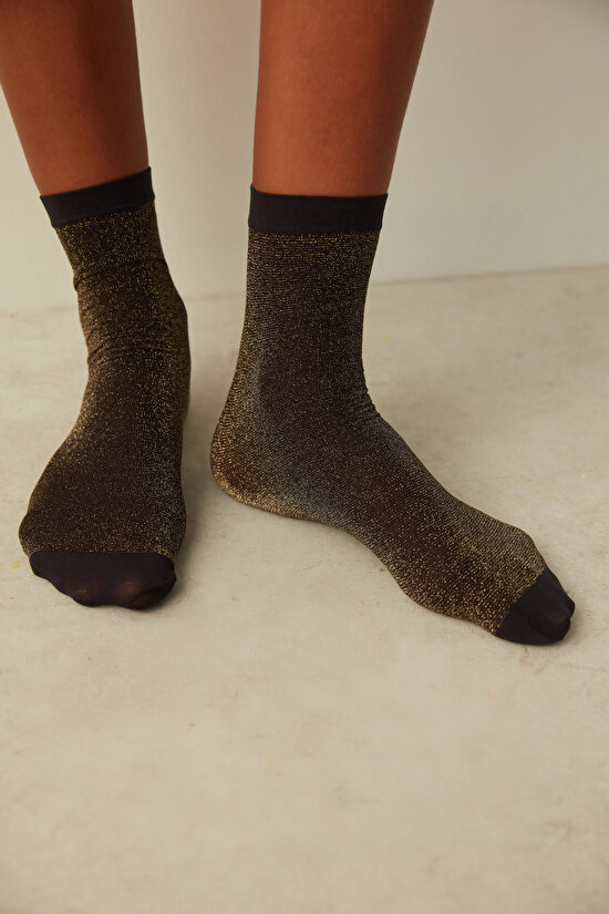 Siyah Yıldız Tozu Desenli Soket Çorap-Pentilicious - 1