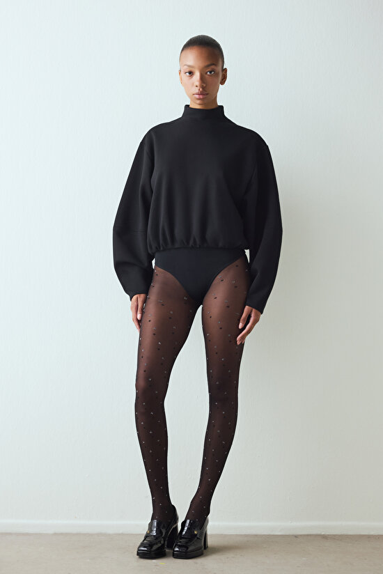 Black Shiny Dotted Tights - 3