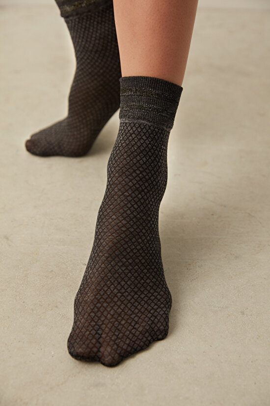 Siyah Desenli Soket Çorap-Pentilicious - 1