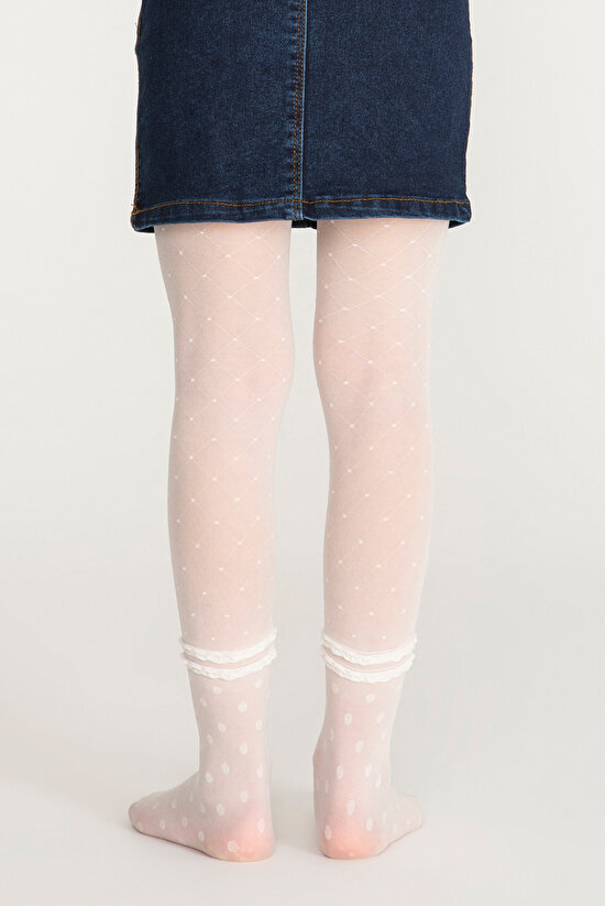 Beyaz Kız Çocuk Desenli Külotlu Çorap - 2