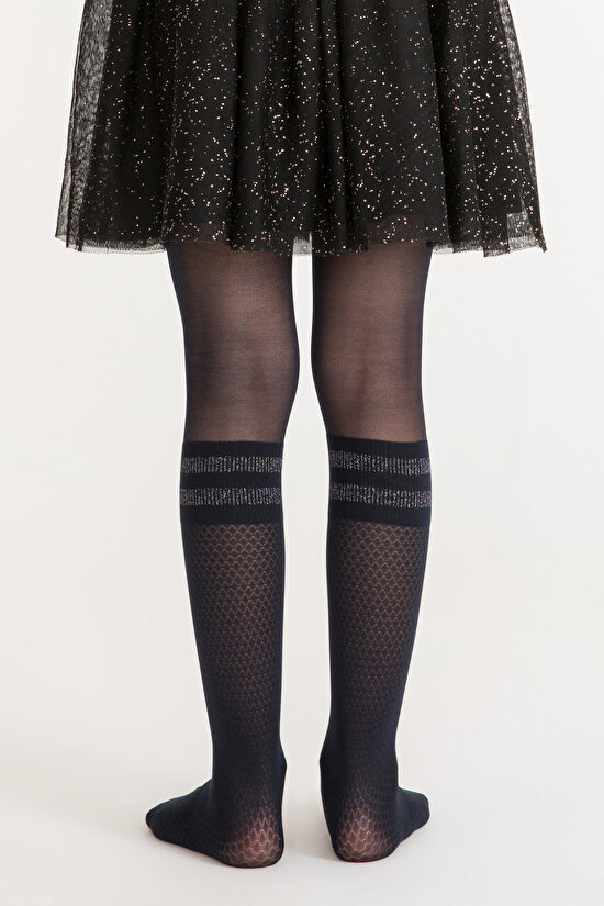 Lacivert Pretty Shine Stripe Külotlu Çorap - 3