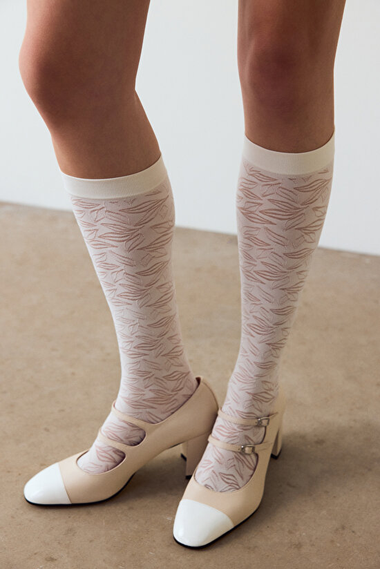 White Chic Floral Trousers Socks - 4