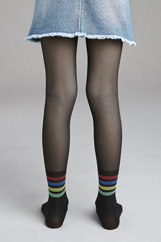 Siyah Kız Çocuk Çizgili Külotlu Çorap - 2