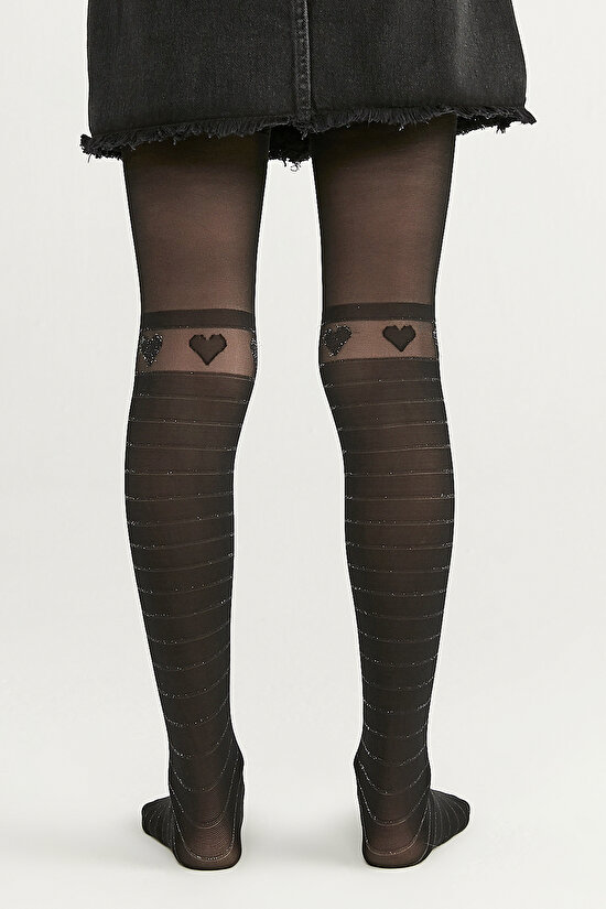Siyah Kız Çocuk Kalpli Külotlu Çorap - 2