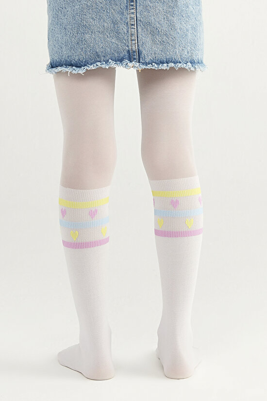 Beyaz Pretty Mını Hearts Lıne Külotlu Çorap - 2