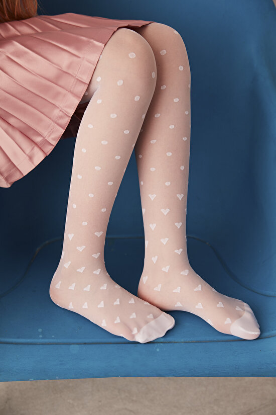 Beyaz Pretty Dot Heart Külotlu Çorap - 1