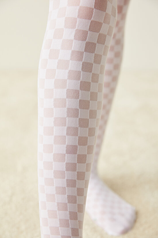 Beyaz Desenli Külotlu Çorap - 2