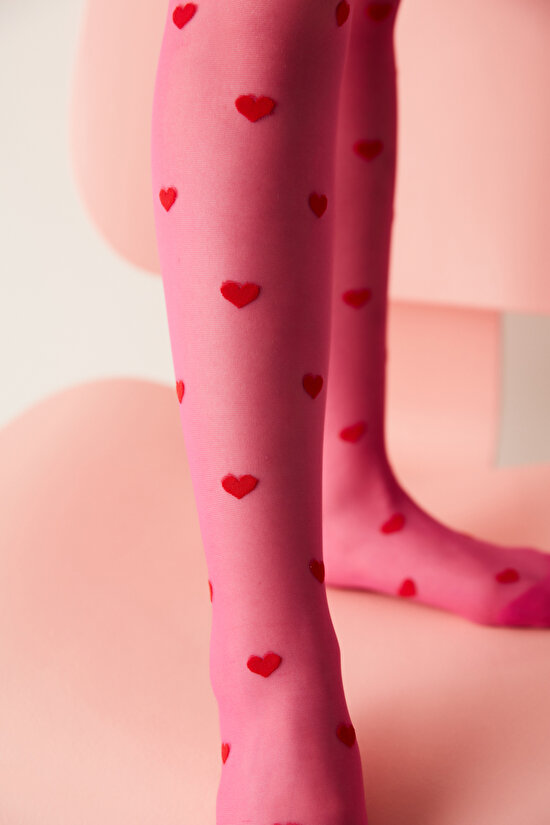 Kırmızı Kalpli Pretty Külotlu Çorap - 3
