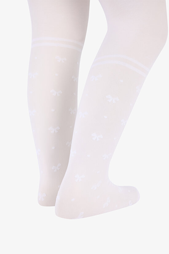 Pretty Bowtie Stripe Beyaz Külotlu Çorap - 4