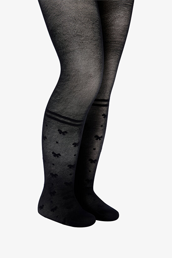 Pretty Bowtie Stripe Siyah Külotlu Çorap - 3