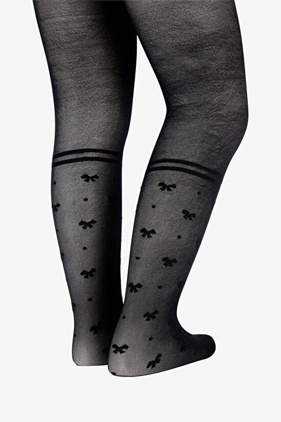 Pretty Bowtie Stripe Siyah Külotlu Çorap - 4