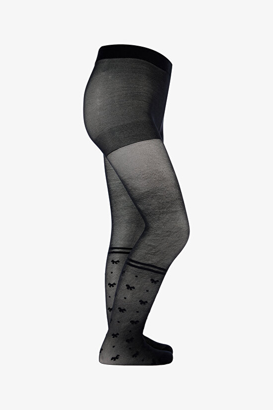 Pretty Bowtie Stripe Siyah Külotlu Çorap - 5