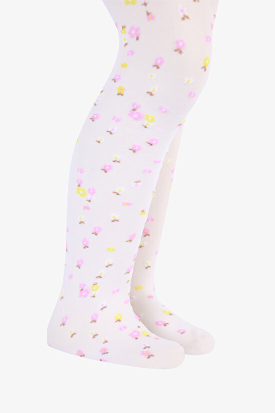Pretty Colorful Flower Beyaz Külotlu Çorap - 4