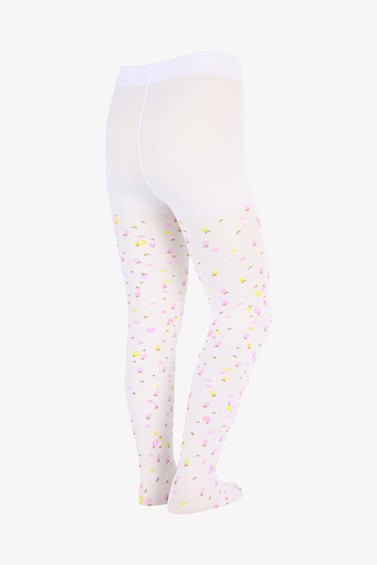 Pretty Colorful Flower Beyaz Külotlu Çorap - 5