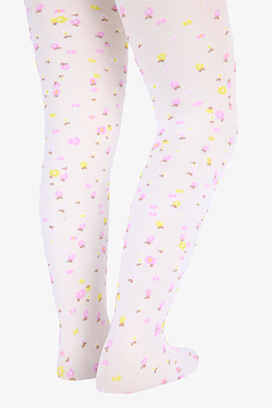 Pretty Colorful Flower Beyaz Külotlu Çorap - 6