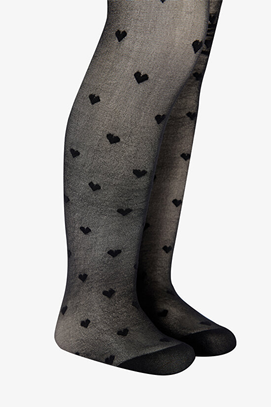 Pretty Mini Heart Siyah Külotlu Çorap - 5