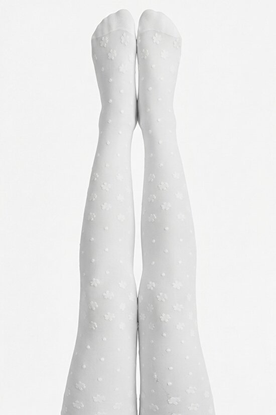 Pretty Dotted Daisy Külotlu Çorap - 2