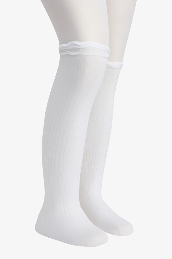Kız Çocuk Beyaz Pretty Rib Külotlu Çorap - 3