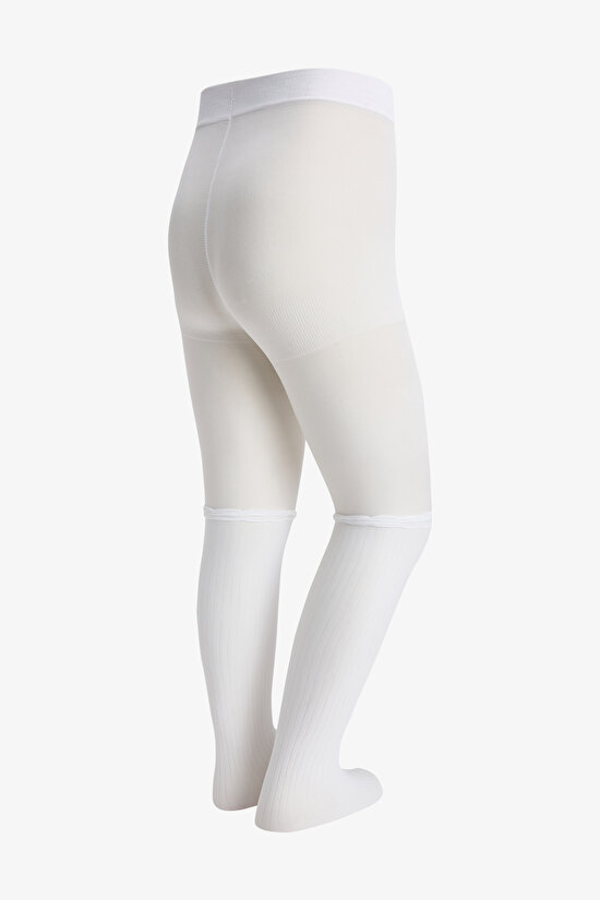 Kız Çocuk Beyaz Pretty Rib Külotlu Çorap - 4